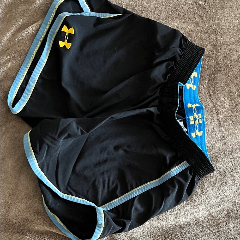 Under Armour Black Shorts with Blue and Yellow Accents
